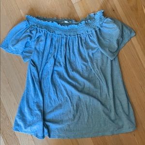 Blue stretch over the shoulder blouse